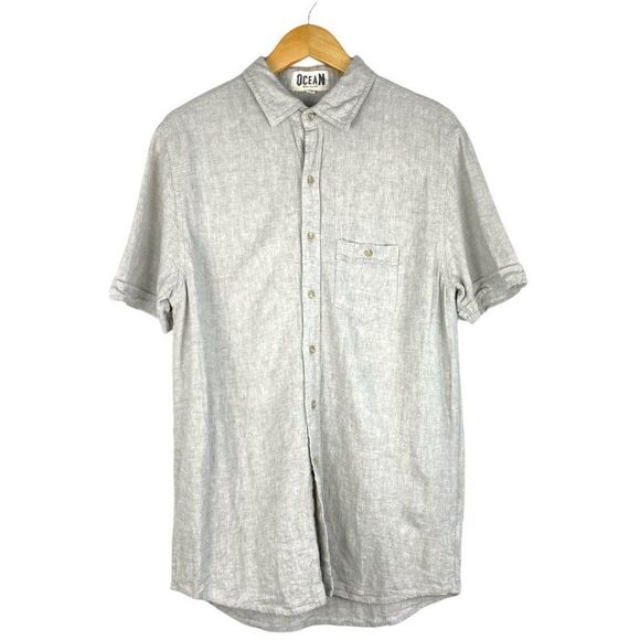 Ocean bikini Village Men's Beige Linen Blend Button Up Short Sleeve Shirt US M - Picture 1 of 8
